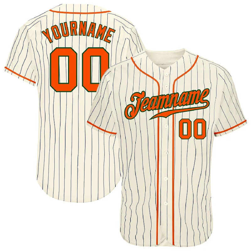 Custom Cream Navy Pinstripe Orange-Green Authentic Baseball Jersey