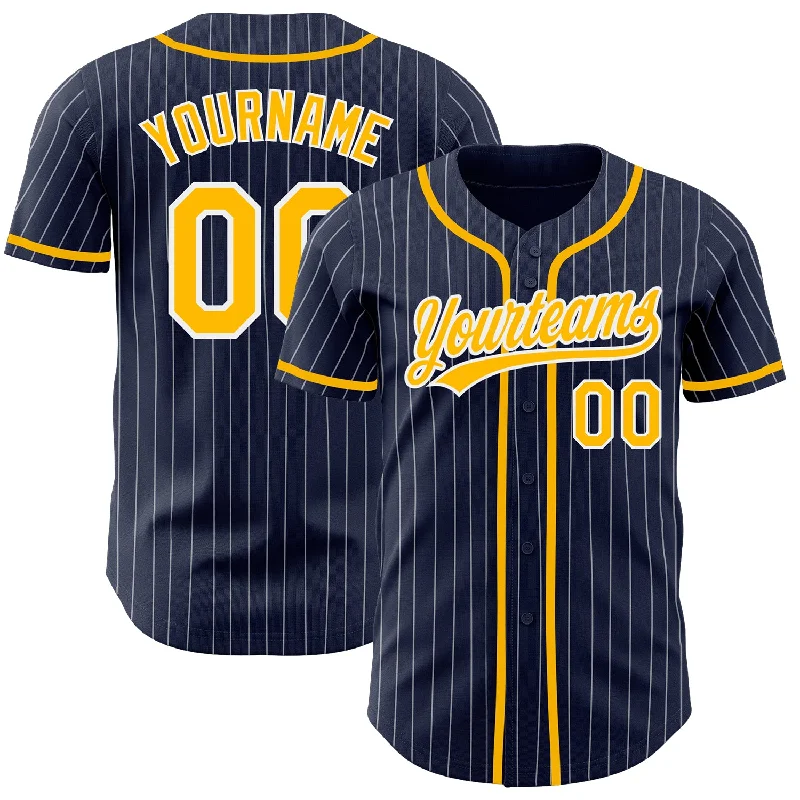 Custom Navy White Pinstripe Gold Authentic Baseball Jersey