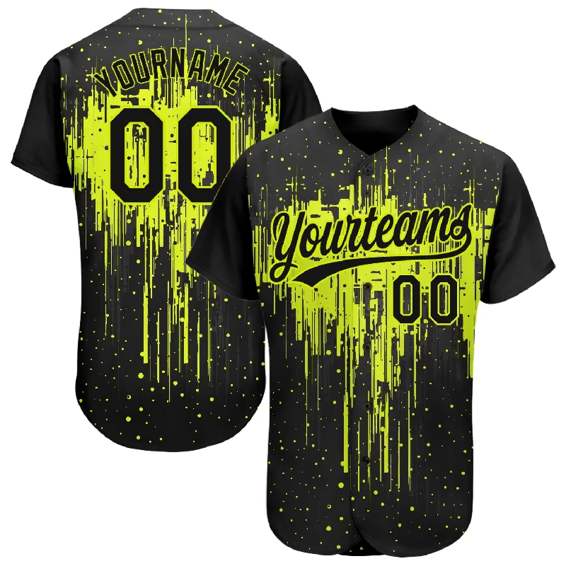 Custom Neon Green Black 3D Pattern Design Dripping Splatter Art Authentic Baseball Jersey