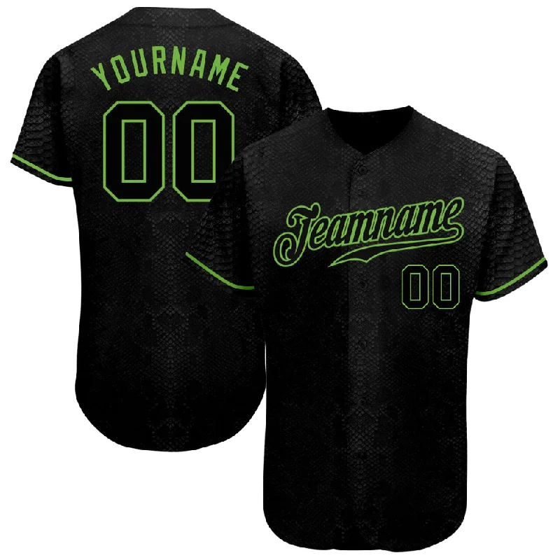 Custom Black Snakeskin Black-Neon Green 3D Pattern Design Authentic Baseball Jersey