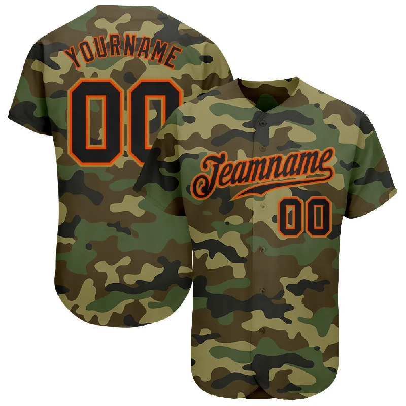 Custom Camo Black-Orange Authentic Salute To Service Baseball Jersey