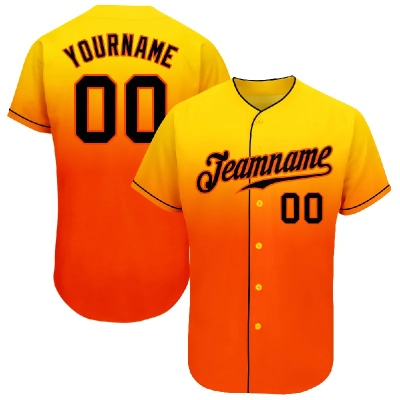 Custom Yellow Black-Orange Authentic Fade Fashion Baseball Jersey