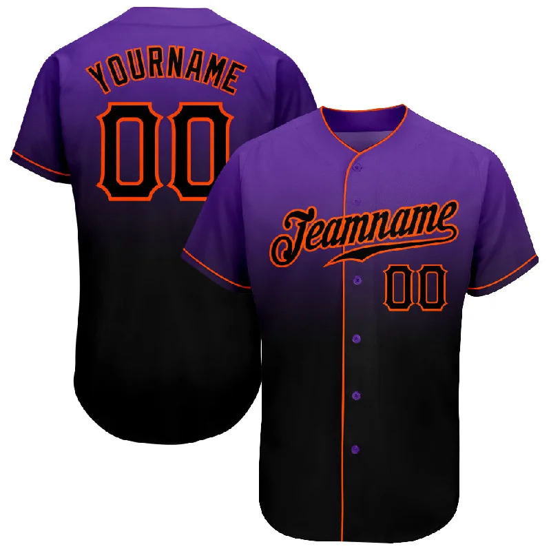 Custom Purple Black-Orange Authentic Fade Fashion Baseball Jersey