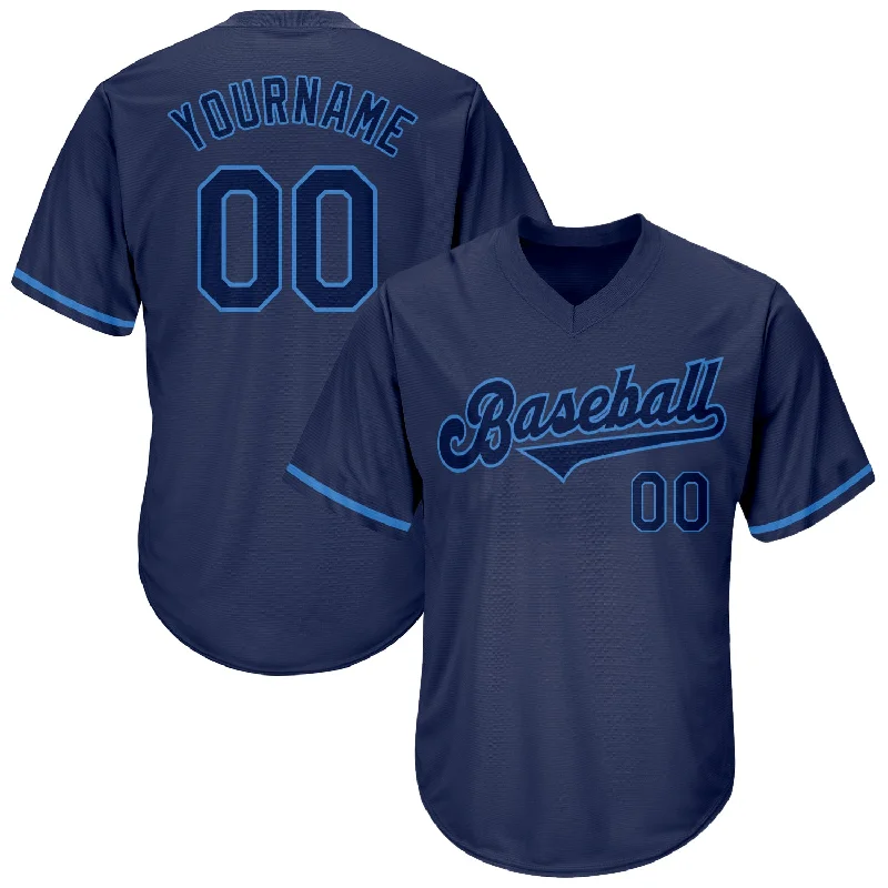 Custom Navy Navy-Powder Blue Authentic Throwback Rib-Knit Baseball Jersey Shirt