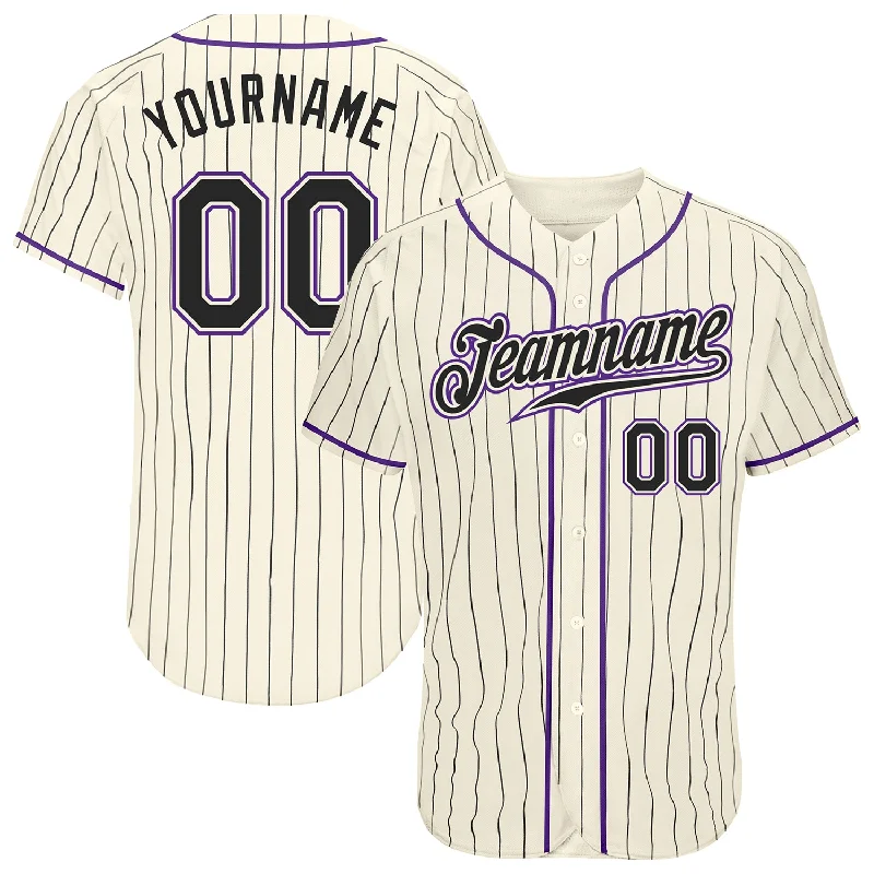 Custom Cream Black Pinstripe Black-Purple Authentic Baseball Jersey