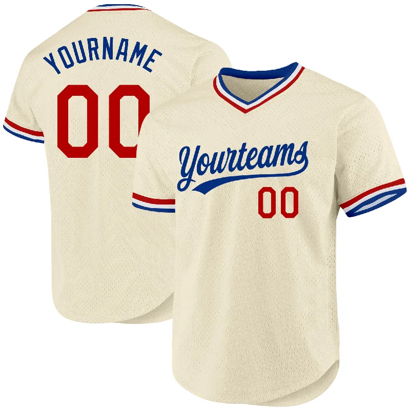 Custom Cream Red Royal-White Authentic Throwback Baseball Jersey