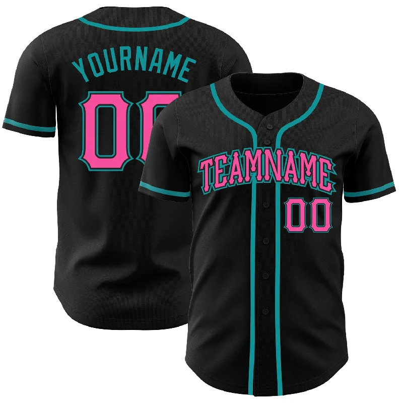 Custom Black Pink-Teal Authentic Baseball Jersey