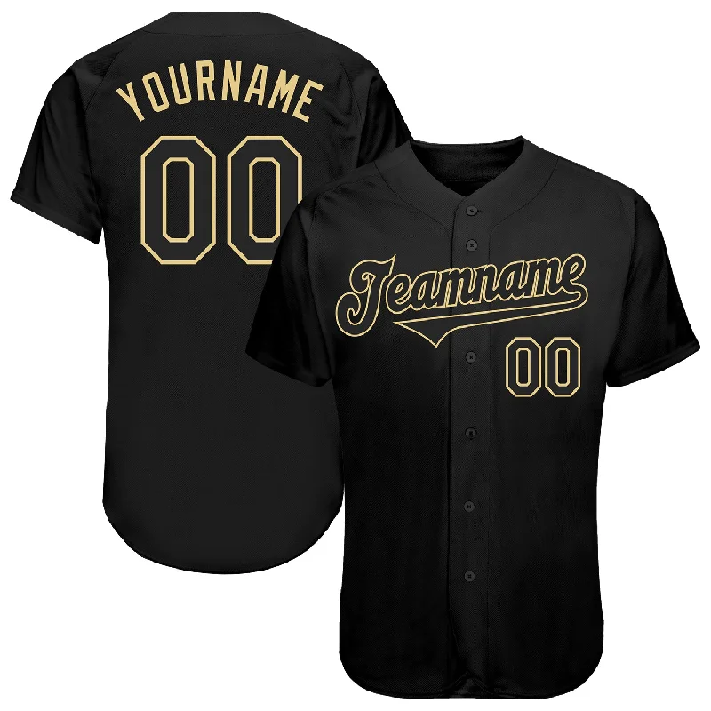 Custom Black Black-Vegas Gold Authentic Baseball Jersey