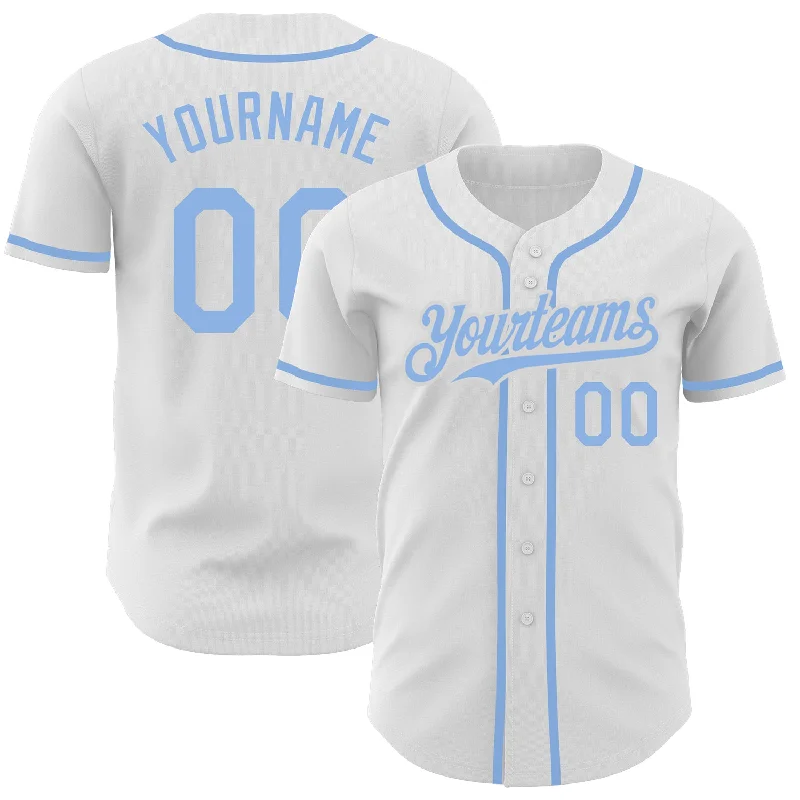 Custom White Light Blue Authentic Baseball Jersey