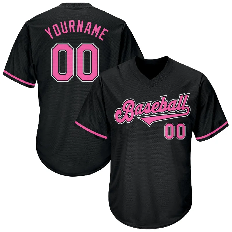 Custom Black Pink-White Authentic Throwback Rib-Knit Baseball Jersey Shirt