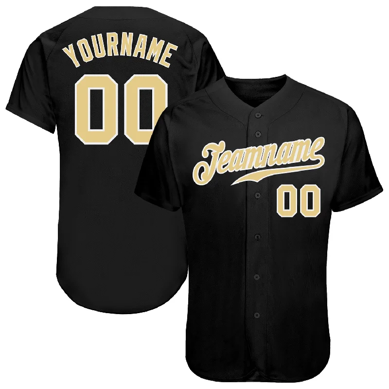 Custom Black Vegas Gold-White Authentic Baseball Jersey