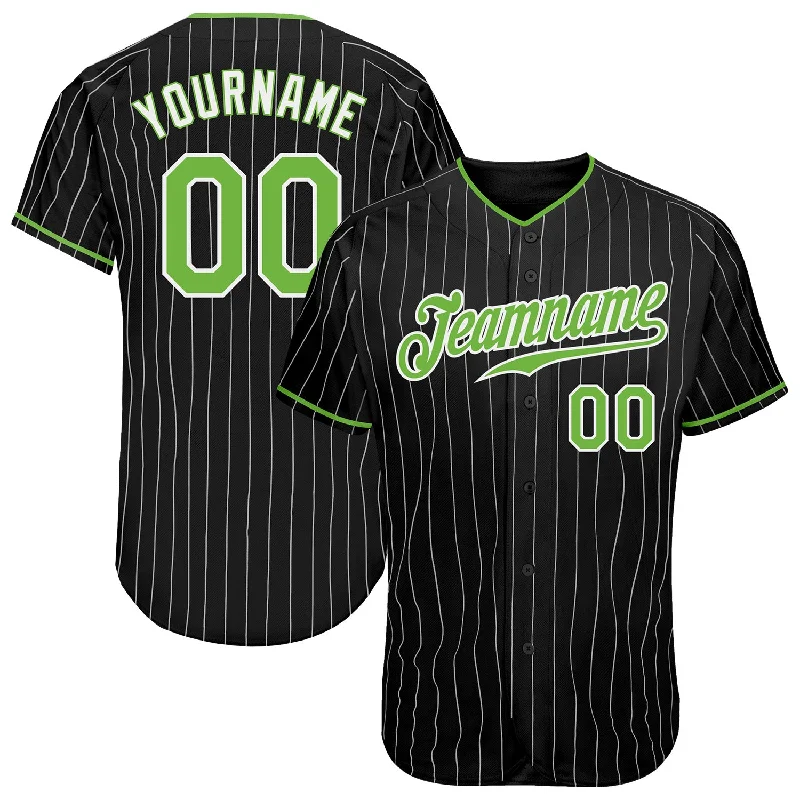 Custom Black White Pinstripe Neon Green-White Authentic Baseball Jersey