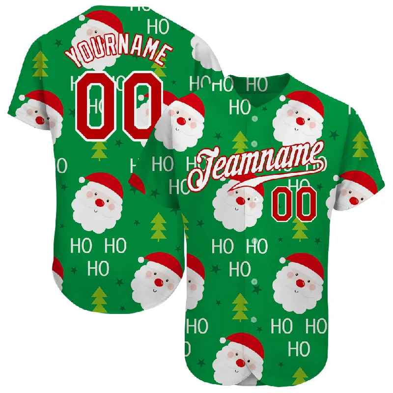 Custom Green Red-White Christmas 3D Authentic Baseball Jersey