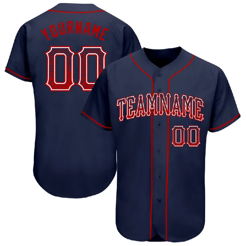 Custom Navy Red-White Authentic Drift Fashion Baseball Jersey