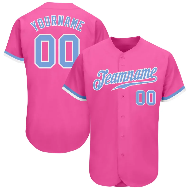 Custom Pink Light Blue-White Authentic Baseball Jersey