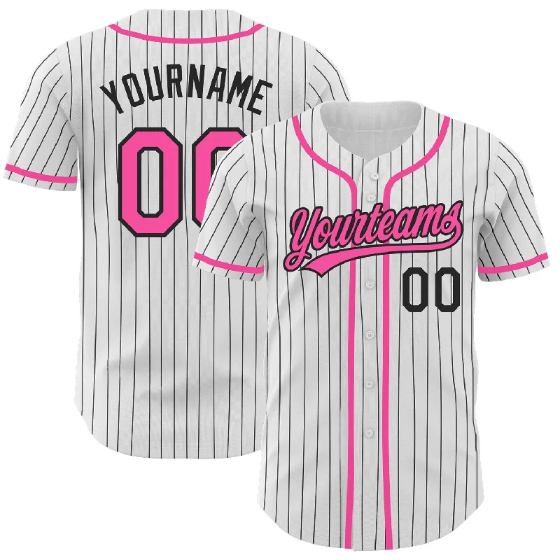 Custom White Black Pinstripe Pink Authentic Baseball Jersey