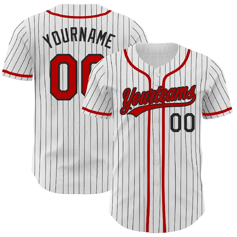 Custom White Black Pinstripe Red Authentic Baseball Jersey