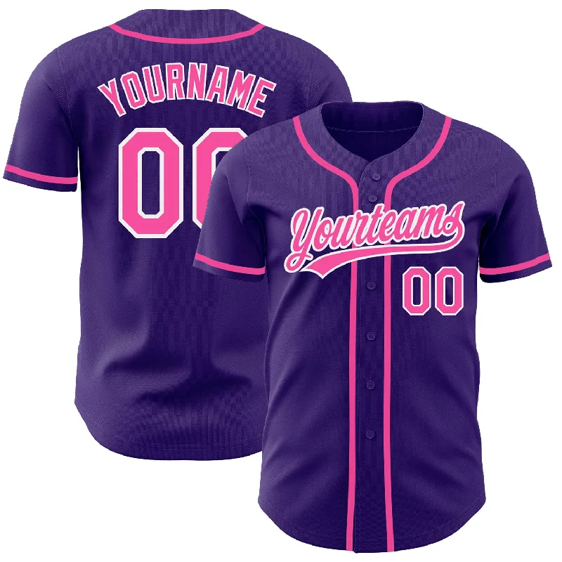 Custom Purple Pink-White Authentic Baseball Jersey