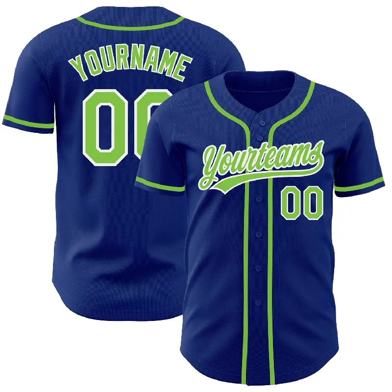 Custom Royal Neon Green-White Authentic Baseball Jersey