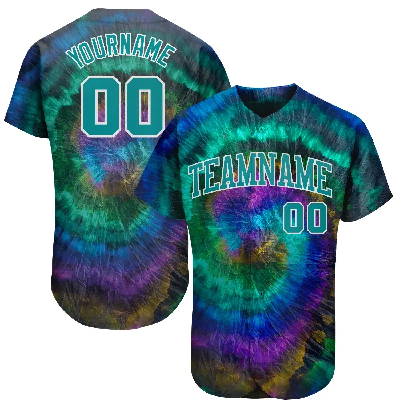 Custom Tie Dye Teal-White 3D Authentic Baseball Jersey