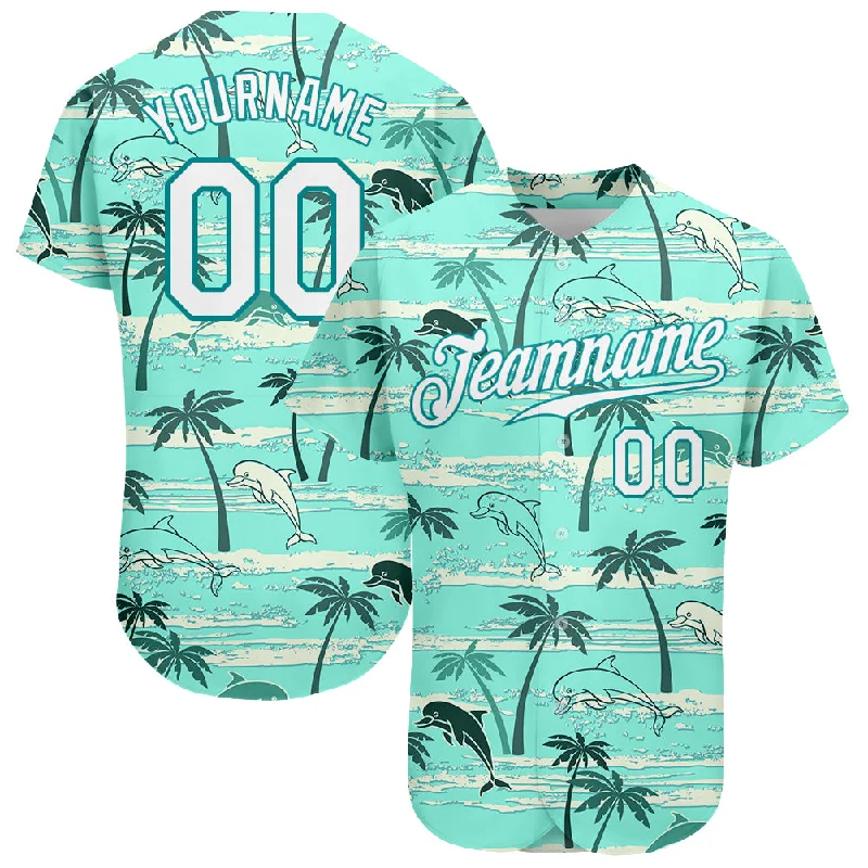 Custom Teal White-Teal 3D Pattern Design Hawaii Palm Trees Authentic Baseball Jersey