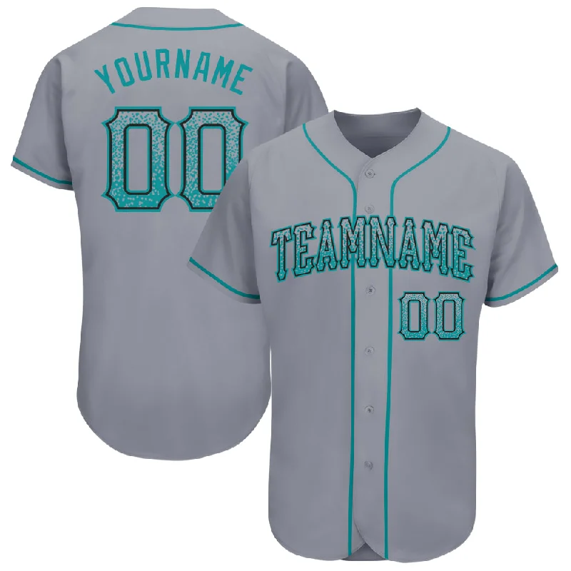 Custom Gray Teal-Black Authentic Drift Fashion Baseball Jersey