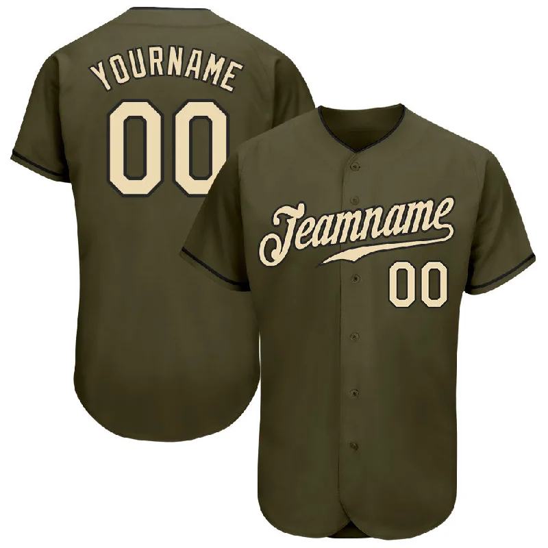 Custom Olive Cream-Black Authentic Salute To Service Baseball Jersey