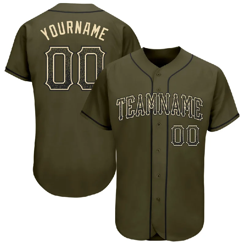 Custom Olive Black-Cream Authentic Drift Fashion Salute To Service Baseball Jersey