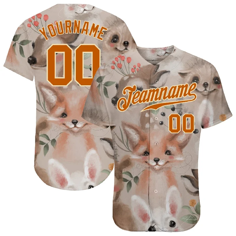 Custom White Texas Orange-Cream 3D Pattern Design Foxes Authentic Baseball Jersey