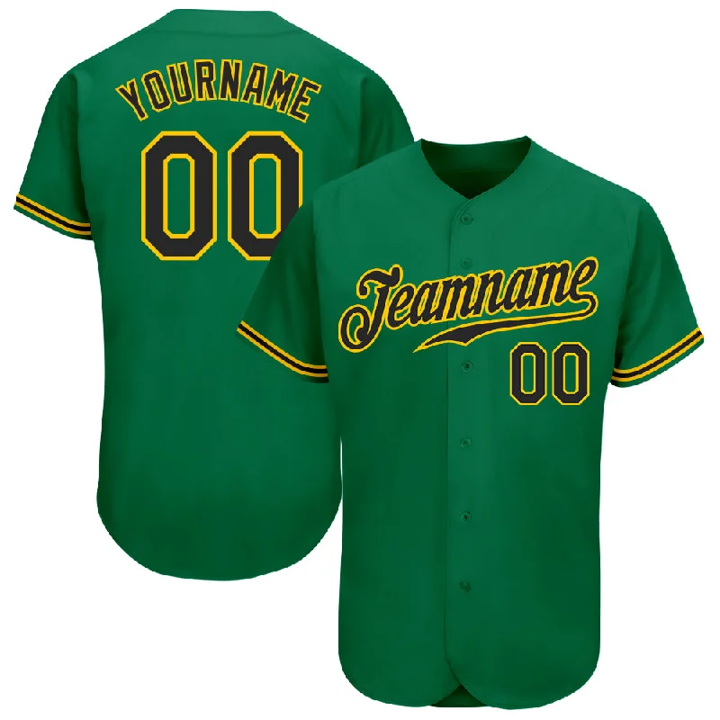 Custom Kelly Green Black-Gold Authentic Baseball Jersey