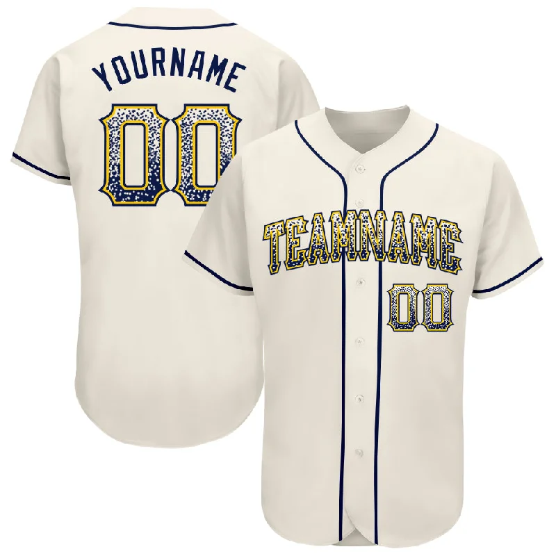 Custom Cream Navy-Gold Authentic Drift Fashion Baseball Jersey