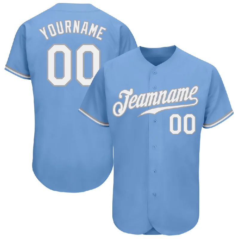 Custom Light Blue White-Gray Authentic Baseball Jersey