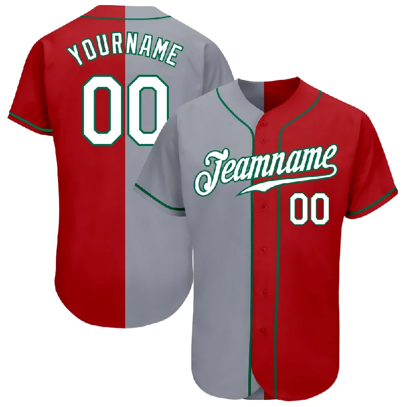 Custom Red White-Gray Authentic Split Fashion Baseball Jersey