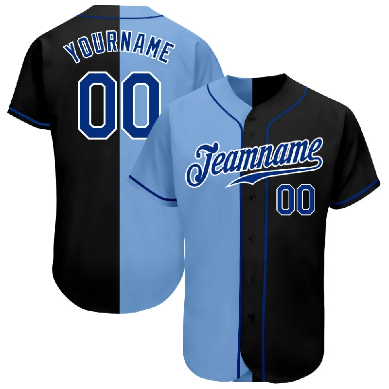 Custom Black Royal-Light Blue Authentic Split Fashion Baseball Jersey