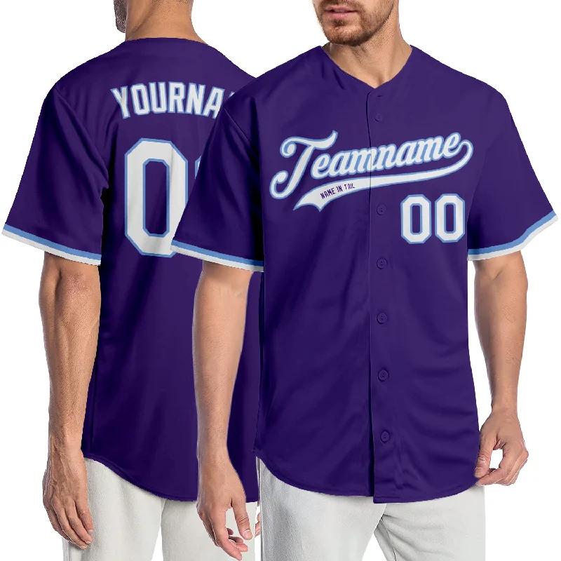 Custom Purple White-Light Blue Authentic Baseball Jersey