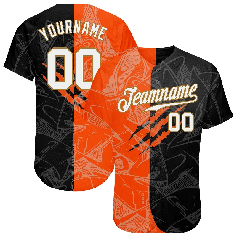 Custom Graffiti Pattern White-Old Gold 3D Authentic Baseball Jersey