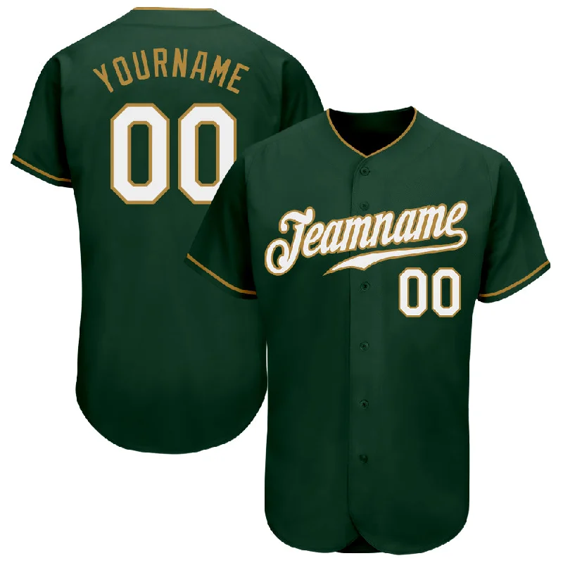 Custom Green White-Old Gold Authentic Baseball Jersey