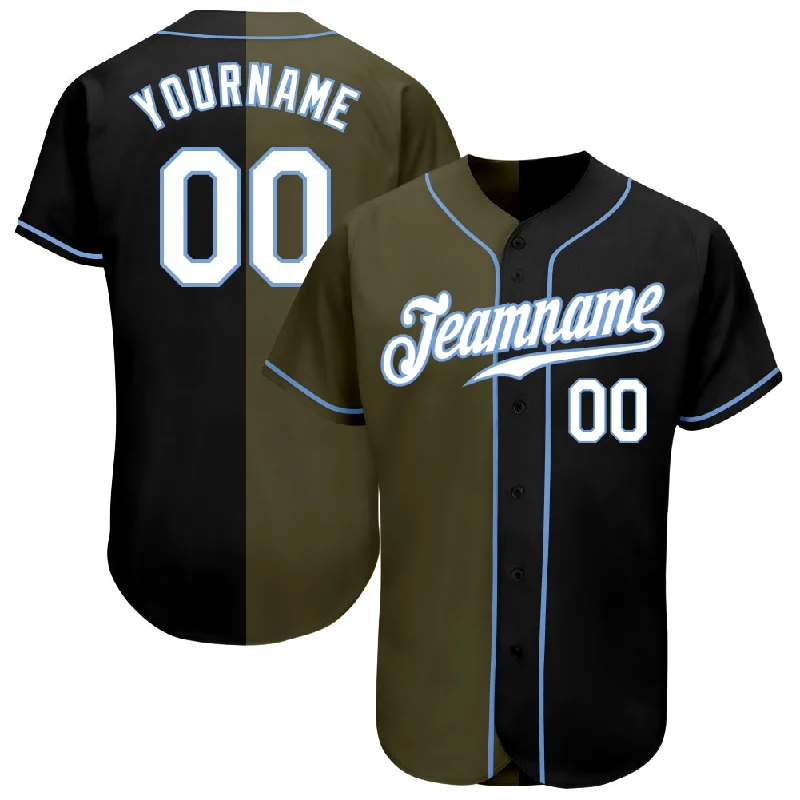 Custom Black White-Olive Authentic Split Fashion Baseball Jersey