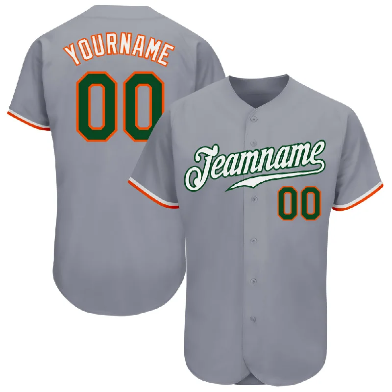 Custom Gray Green-Orange Authentic Baseball Jersey