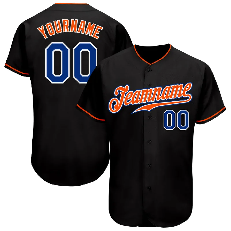 Custom Black Royal-Orange Authentic Baseball Jersey