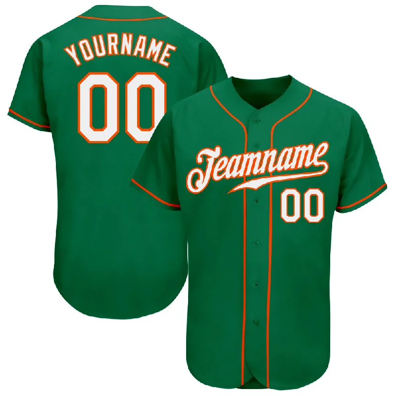 Custom Kelly Green White-Orange Authentic Baseball Jersey