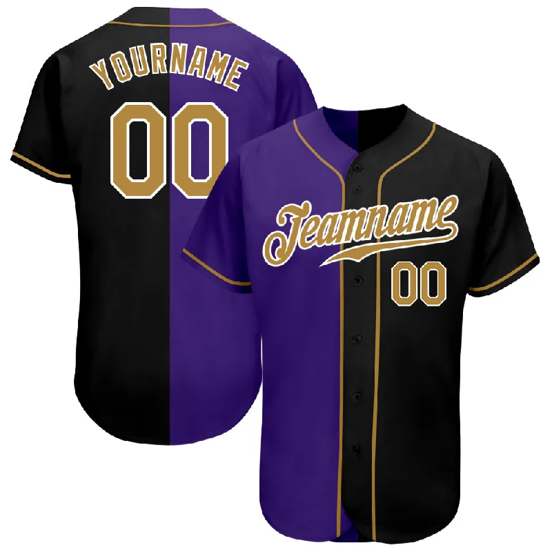 Custom Black Old Gold-Purple Authentic Split Fashion Baseball Jersey