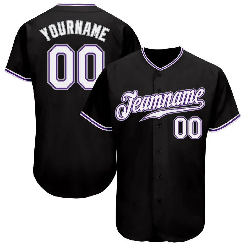 Custom Black White-Purple Authentic Baseball Jersey