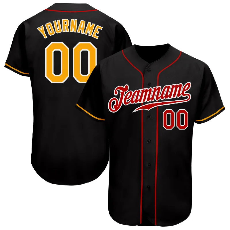 Custom Black Gold-Red Authentic Baseball Jersey