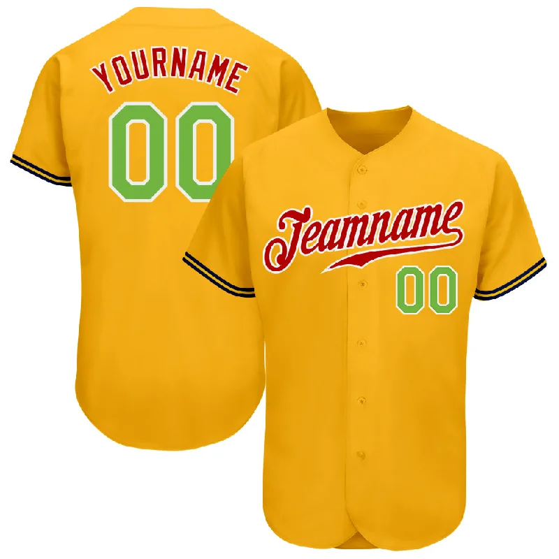 Custom Gold Neon Green-Red Authentic Baseball Jersey