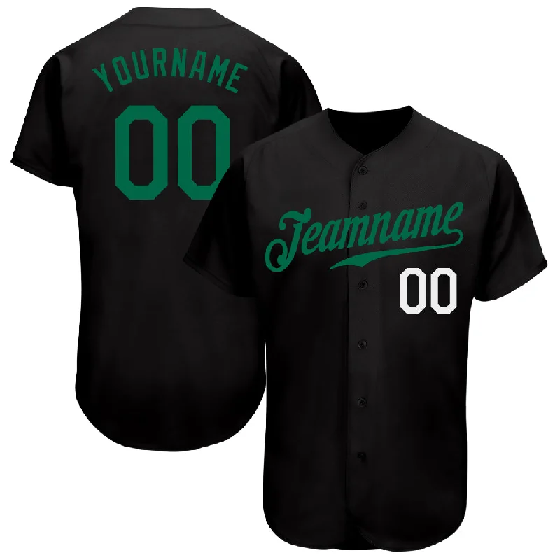 Custom Black Kelly Green-White Authentic Baseball Jersey