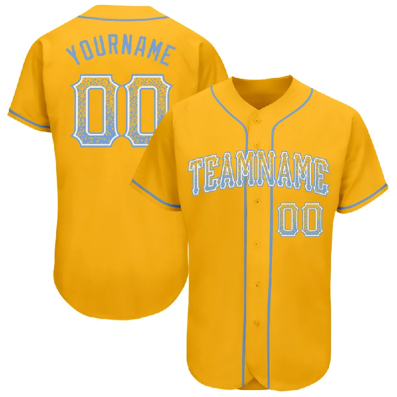 Custom Gold Light Blue-White Authentic Drift Fashion Baseball Jersey