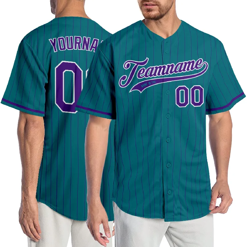 Custom Teal Purple Pinstripe Purple-White Authentic Baseball Jersey