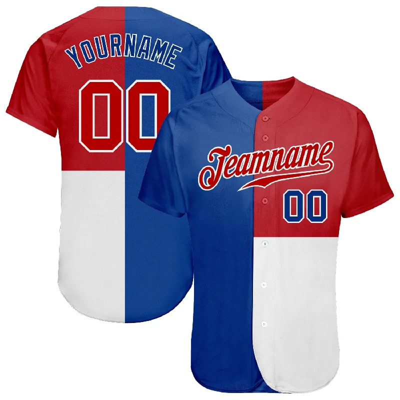 Custom Royal Red-White 3D Pattern Design Multicolor Authentic Baseball Jersey